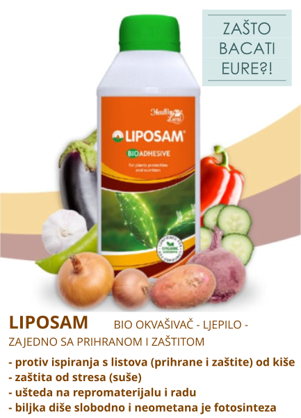 LIPOSAM - bio okvašivač - ljepilo - sprječava kapanje pesticida, gnojiva i stimulansa s površine lista i povećava otpornost biljaka na stresne čimbenike (suša)