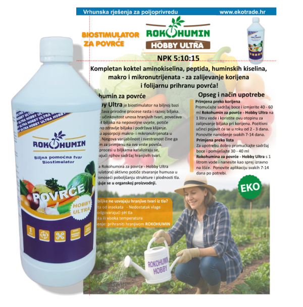 ROKOHUMIN HOBBY ULTRA 5:10:15 - biostimulator – kompletan koktel eko hranjiva za prihranu povrća - 1 lit