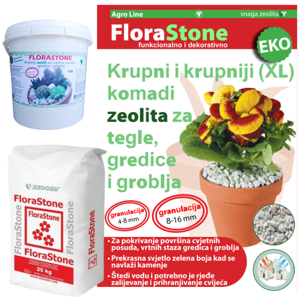 FloraStone - dekorativni poboljšivač tla - krupni i krupniji komadi minerala zeolita 4-8 i 8-16 mm za tegle, gredice, vrtne staze i groblja